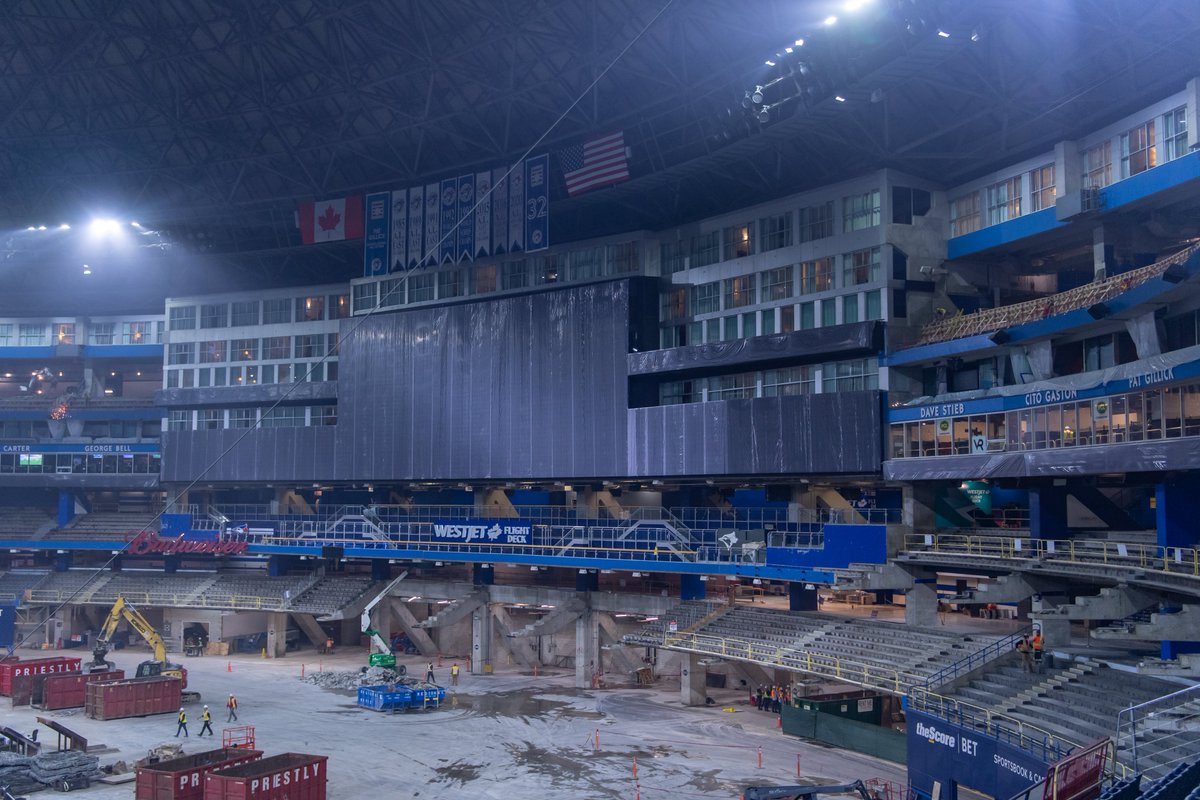 Sportsnet's tweet photo. The Rogers Centre renovation is officially underway! 

2.2 million pounds of materials have been recycled from the stadium. 🤯

📸: @BlueJays https://t.co/kYWs5FOYIx