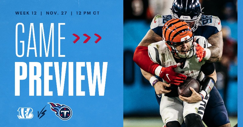 Titans's tweet photo. Game Preview 📖: #Titans Host Bengals at Nissan Stadium