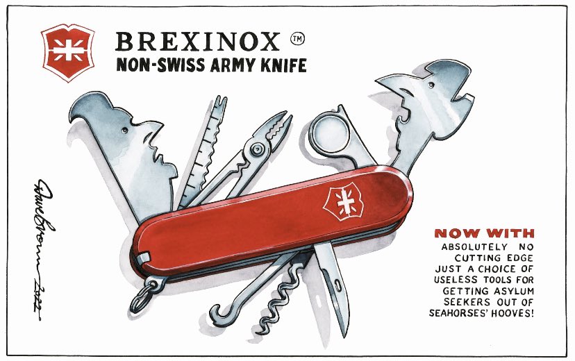 Finally a #Cartoon about #SwissStyleDeal . My favorite cartoon of the week! #Brexinox <a href="/Victorinox/">Victorinox</a> Der Background: Seit mehreren Tagen wird in 🇬🇧 über #SwissStyleDeal mit 🇪🇺 diskutiert. Thanks <a href="/DaveBrownToons/">Dave Brown</a>