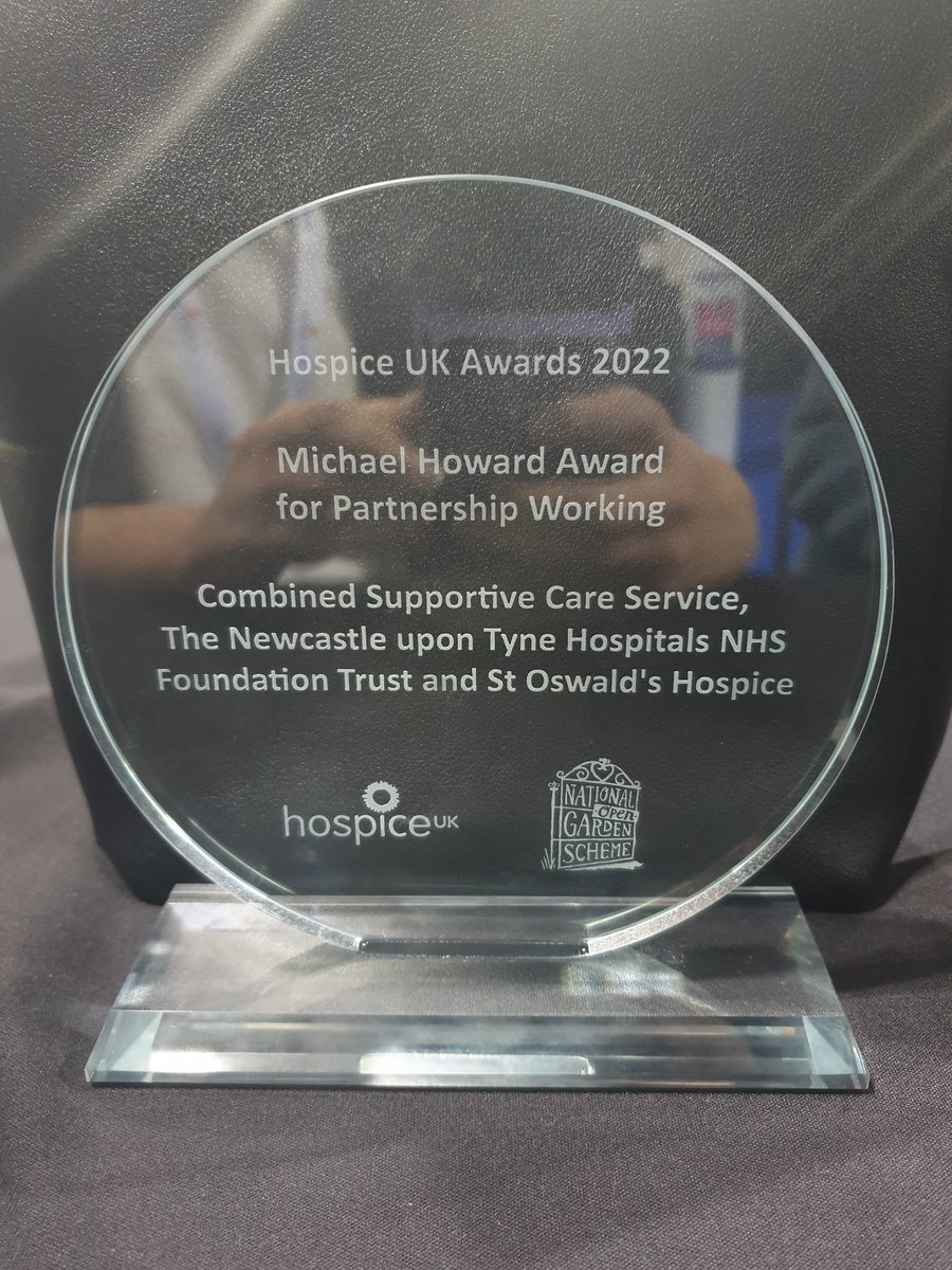 So... pretty epic news. 
We won the <a href="/hospiceuk/">Hospice UK</a> national award for partnership working 🏆 
Two happy souls right here! #HUKConf22 <a href="/FlicDewhurst/">Felicity Dewhurst</a> @OdethRichardson
<a href="/PhilPowell2/">Phil Powell</a> <a href="/DickEDastardly/">Dickie</a> <a href="/stoswaldsuk/">St Oswald's Hospice</a> <a href="/NewcastleHosps/">Newcastle Hospitals</a> <a href="/NcccOncology/">Northern Centre for Cancer Care - Oncology</a> #OT #palliativemedicine #Glasgow