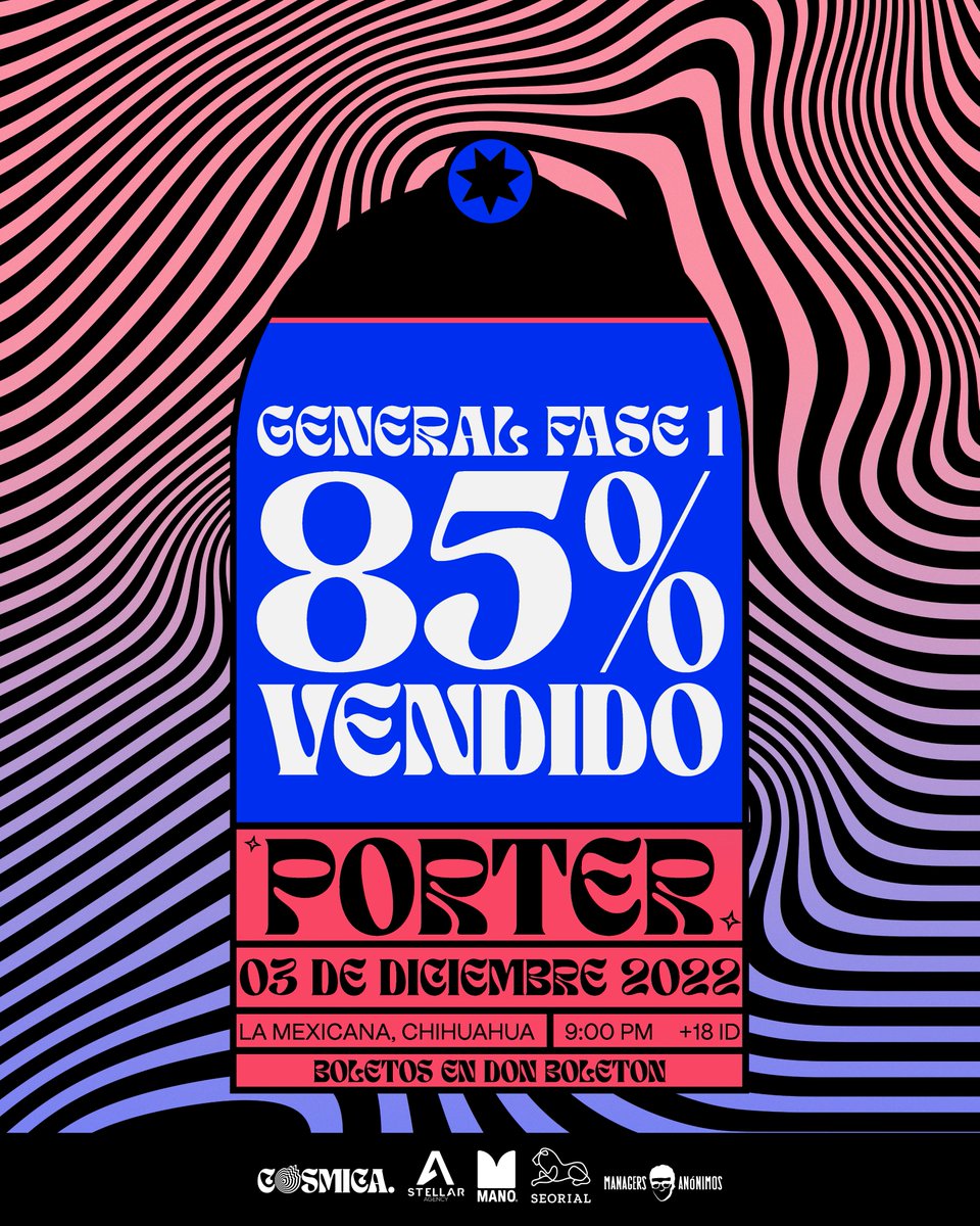 cosmicamx_'s tweet photo. Ya tenemos el 85% vendido para el show de @PorterOficial. Asegura tus boletos antes de que suban de precio.

Nos vemos el 03 de diciembre en La Mexicana. https://t.co/hXJDtLCPMg