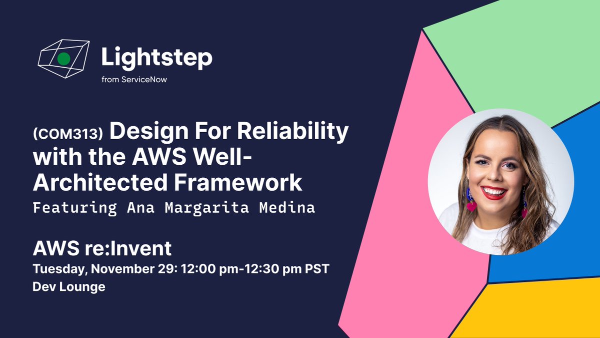 Lightstep is now ServiceNow Cloud Observability (@lightstephq) on Twitter photo Lightstep's <a href="/Ana_M_Medina/">👩🏽💻✨Ana Margarita Medina ✨</a> will be at <a href="/AWSreinvent/">AWS re:Invent</a> this year!
Her talk is,"Design For Reliability with the #AWS Well-Architected Framework!" Join her in COM313. #reInvent Lightstep's <a href="/Ana_M_Medina/">👩🏽💻✨Ana Margarita Medina ✨</a> will be at <a href="/AWSreinvent/">AWS re:Invent</a> this year!
Her talk is,"Design For Reliability with the #AWS Well-Architected Framework!" Join her in COM313. #reInvent