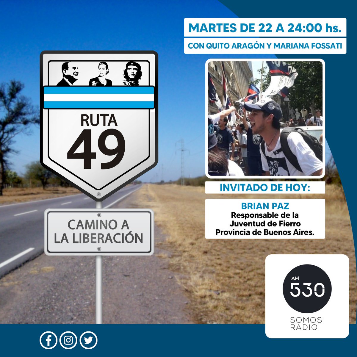 defierroradio's tweet photo. Ruta 49, El Camino de la Liberación 
🛣️4️⃣9️⃣ 
🎉 Subite a la Ruta de la Justicia Social 🎉

Conducen @quitoaragon y @LauraBalhas

Vamos a estar charlando con:
🎙️ Wilfredo Avalos 
🎙️ Natalia Di Pace
🎙️ Juan Reboredo 
🎙️ @BrianCasla___

¡De 22 a 24hs en @somosradioam530!

#Ruta49 https://t.co/rIW4Aym2DG