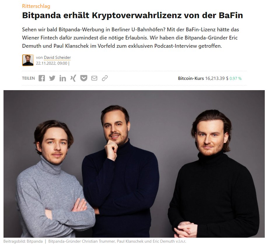 #Bitpanda erreicht die Lizenz bei #BaFin - ein weiterer Schritt, sehr leicht #Crypto #krypto kaufen zu können

👉linktr.ee/yourdigitalcom meine #Invest 😎

#investing #money #DEX #Best #NFTs #TRON  #MetFI #Socialswap #visa #mastercard #Cryptocom #cakedefi

btc-echo.de/news/bitpanda-…