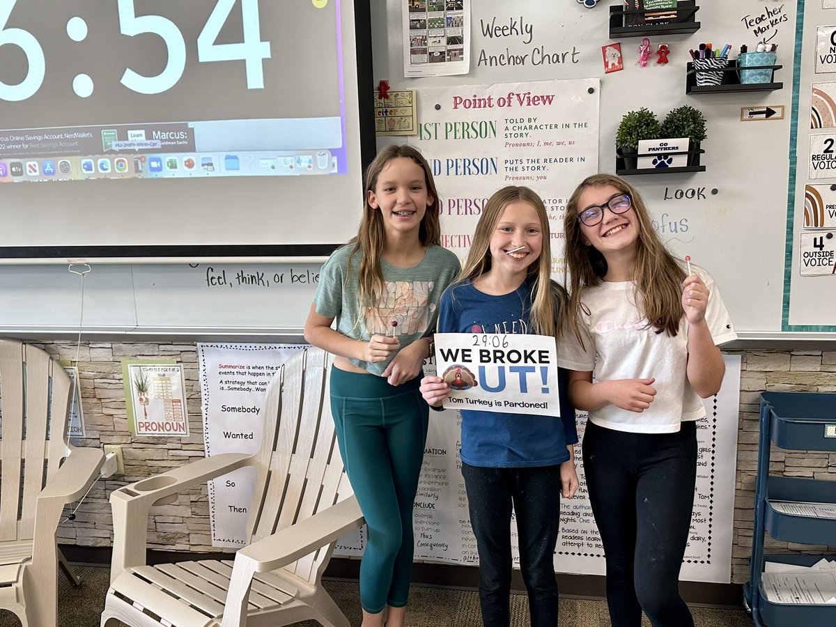 amyreiter's tweet photo. The annual pardoning of Tom 🦃has commenced. Thankfully, these smart students have successfully broken him out of captivity. #breakoutbox #problemsolvers #6thgrade #Thanksgiving2022 @HJHPanthers https://t.co/56iOI8VI0H
