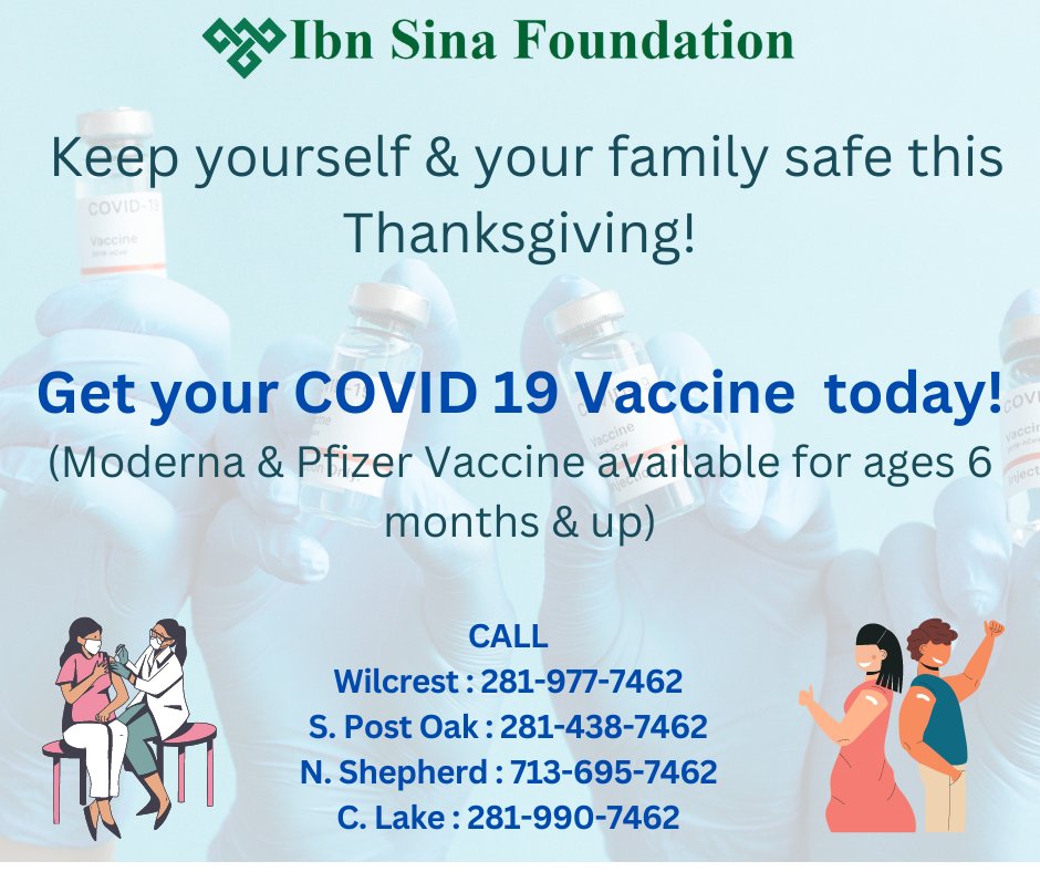 IbnSinaUSA's tweet photo. Get vaccinated now!
#COVID19 #coronavirus #IbnSina #staysafe #Safety #Family #vaccines #getvaccinatedtobeprotected #NOW #special https://t.co/U3qv07MgMl