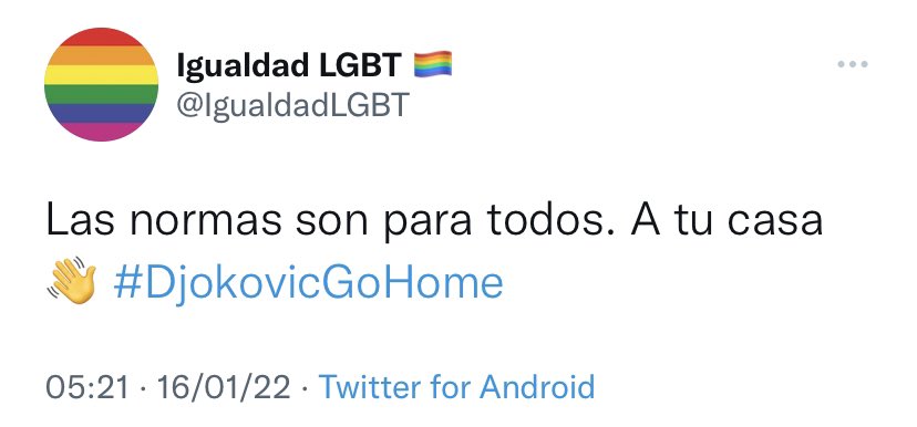 Recuerdan el caso del tenista Djokovic que no quiso vacunarse y lo expulsaron de Australia y no pudo jugar el torneo?

Pues los mismos progres que decían que Djokovic tenía que respetar las reglas de cada país ahora incitan a romper las reglas de Qatar usando banderas LGTB