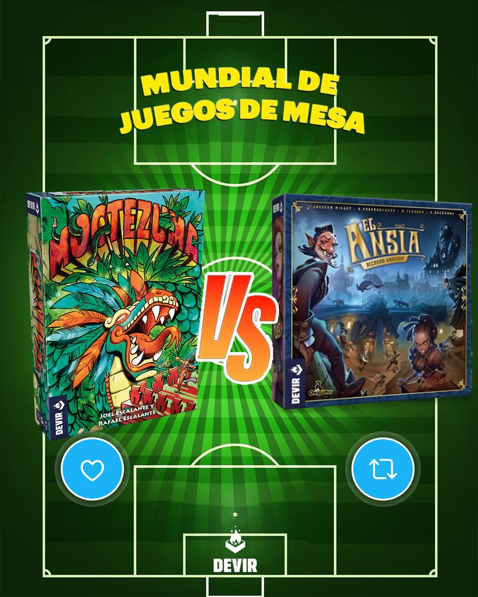 DevirMexico's tweet photo. ⚠️¿Quién gana? Tú decides al campeón del #Mundial de #juegosdemesa 
Vota con 💙 o 🔁 antes de las 7 pm (cdmx) ⏰. Quienes más participen votando por los ganadores entrarán a sorteo al final del Mundial.
#Moctezuma vs. #ElAnsia https://t.co/mWjdWdC6qc