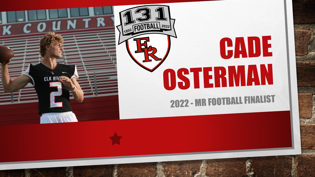 Elk River Football (@elkriverelksfb) on Twitter photo Congrats to <a href="/cade_osterman/">Cade Osterman</a> for being named a Mr. Football finalist by the Minnesota Football Coaches Association <a href="/mfca_now/">MFCA-The Keepers of the Game</a>. The winner will be announced at a banquet on December 18th. #ElkPride Congrats to <a href="/cade_osterman/">Cade Osterman</a> for being named a Mr. Football finalist by the Minnesota Football Coaches Association <a href="/mfca_now/">MFCA-The Keepers of the Game</a>. The winner will be announced at a banquet on December 18th. #ElkPride