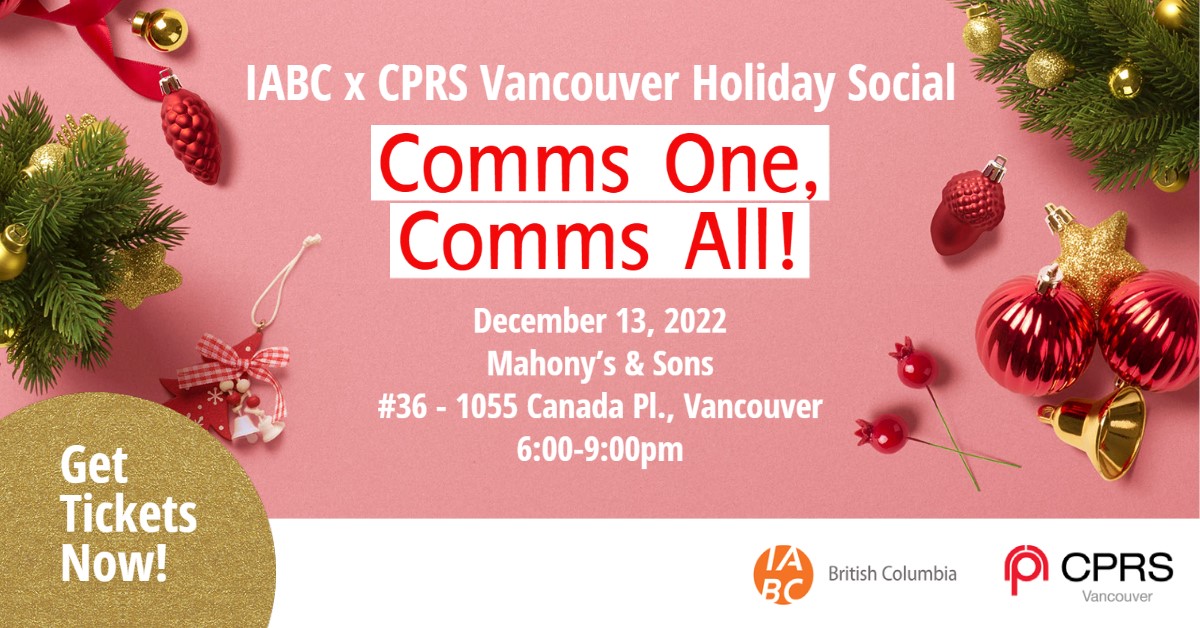 Do you have any plans for Dec 13? We've got you covered!

Join <a href="/IABCBC/">IABC/BC</a> and #CPRSVancouver for our holiday social this winter. The evening will include festive games, food, and drinks to have a jolly good time with each other.

Get your tickets today - lnkd.in/gyfHFCXN