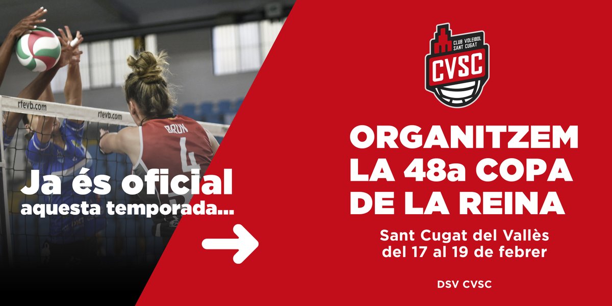 VoleiSantCugat's tweet photo. Avui la @rfevb ha fet oficial l'assignació de la seu oficial per la celebració de la Copa de la reina 2023 i, com molts de vosaltres ja sabíeu, se celebrarà a la nostra ciutat organitzada pel nostre club. Estem convençuts que serà una gran festa del Vòlei. Fem esport, fem ciutat! https://t.co/EzsmrRTeT3