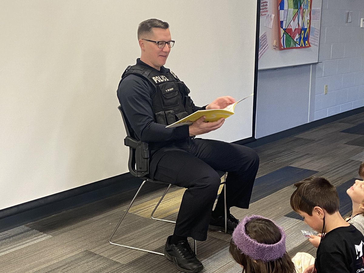 Officer Blount came to celebrate with first grade for becoming word detectives! #wcsflight