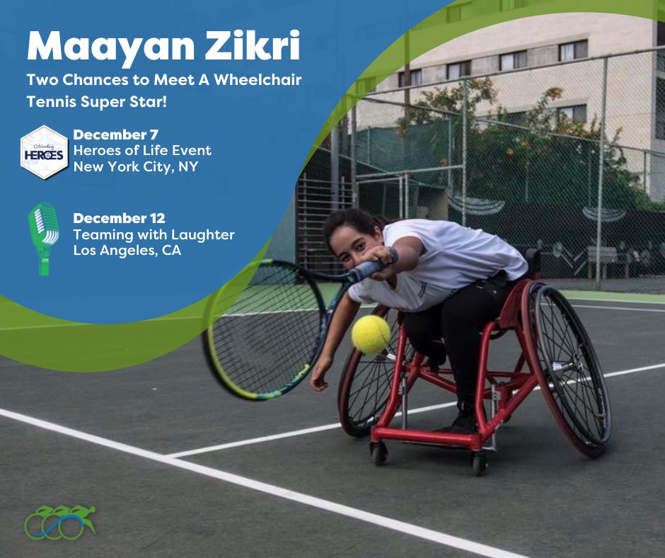 Some of The Center's biggest super stars are coming to the U.S. in just a few weeks! One of the incredible athletes joining us is Maayan, a wheelchair tennis athlete. See her at our #NYCHeroes and #LAugh events in Dec! Learn more at afiscd.org afiscd.org/NYCHeroes
