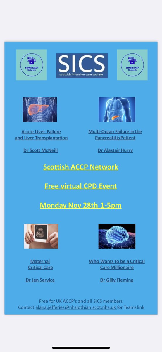 ScotACCPs's tweet photo. Not long to wait until our next Scottish ACCP Network #CPD day 🤩

Join us next Monday afternoon for some Consultant led, National teaching and learning! @sicsmembers @ScotACCPs #criticalcare #MDT 

Email below ⬇️ https://t.co/7geZMEAVu0