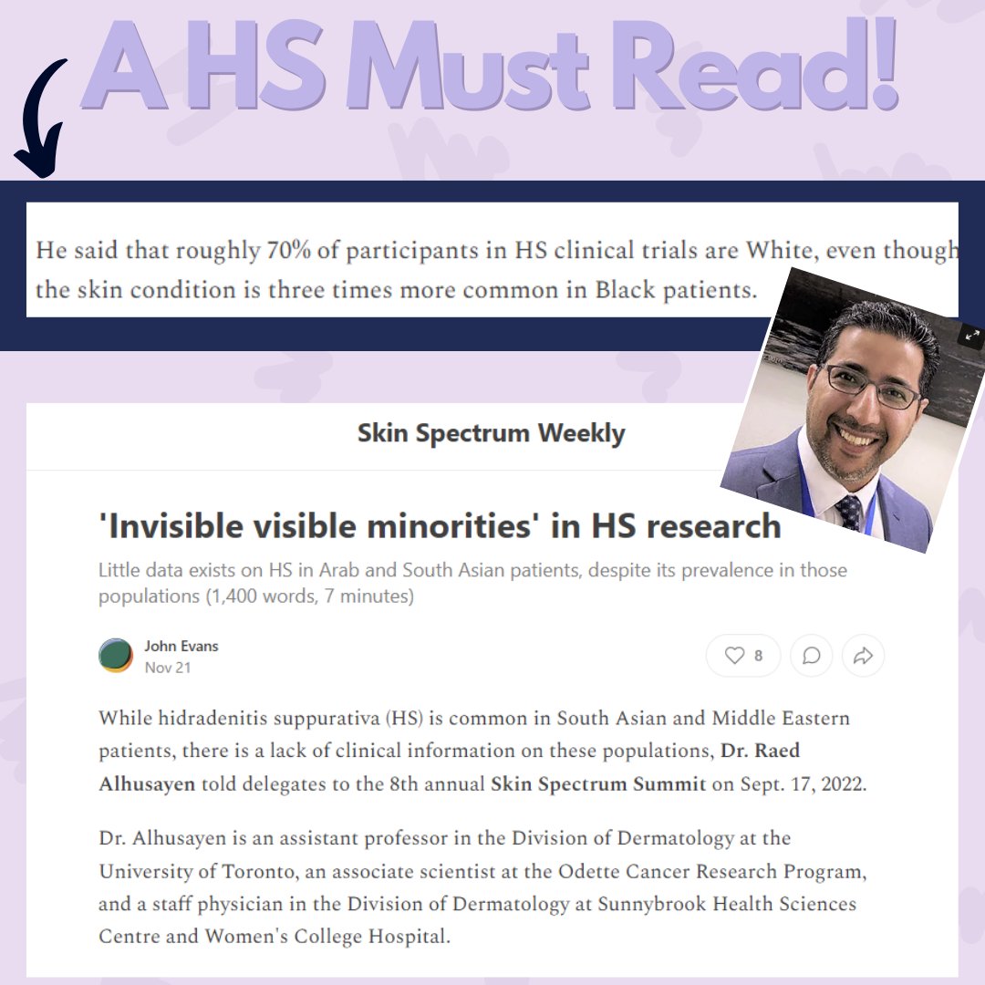 TGHSAC's tweet photo. Head over to Skin Spectrum Weekly to read about Dr Raed Alhusayen's take on โinvisible visible minoritiesโ in HS research. See https://t.co/gPdc3daPBr
#hidradenitissuppurativa #BeAGP #MedTwitter #DermTwitter #thegreathsawarenesscampaign #HSresearch #invisiblevisible https://t.co/Pt2x5WM7ij