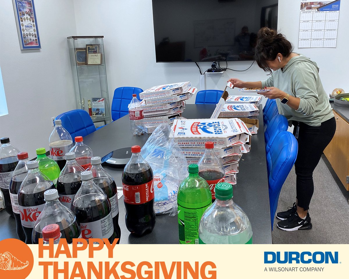 Durcon_Inc's tweet photo. Durcon teams celebrating Thanksgiving together with pizza - have safe travels this week and a Happy Thanksgiving! https://t.co/R31DECW9VE