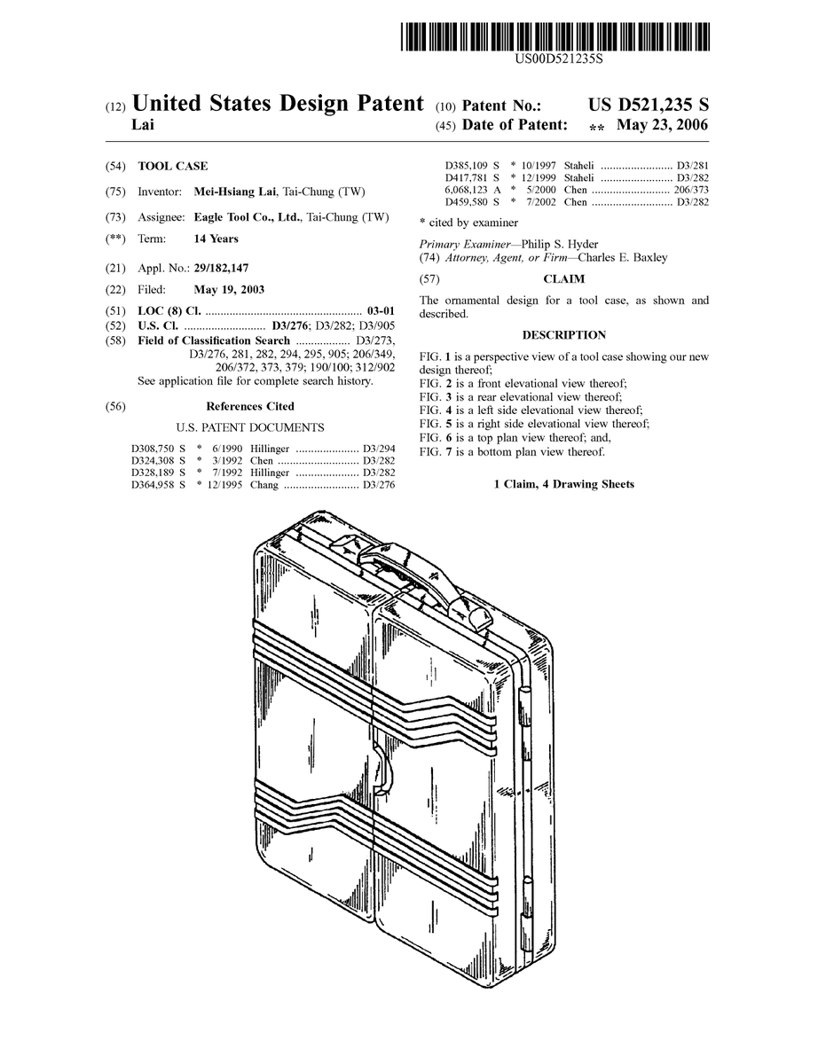 uspatentbot's tweet photo. USD521235S1 - Tool case 
        
https://t.co/ntkAY2GVFw https://t.co/5mGW12ODoB