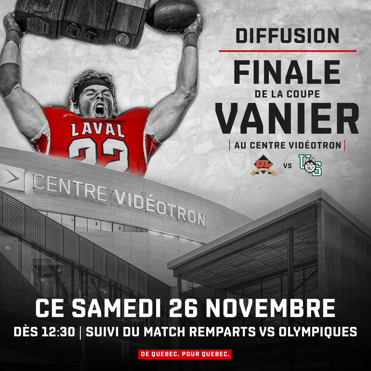 DE QUÉBEC. POUR QUÉBEC.

Parce qu’on appuie notre <a href="/rougeetor/">Rouge et Or</a> et on veut offrir une journée parfaite à nos partisans: Ce samedi dès 12:30, tous au <a href="/centrevideotron/">Centre Vidéotron</a> pour écouter le match du Rouge et Or, suivi du match des Remparts!

Billets🏈 +🏒 | bit.ly/MatchMAXI