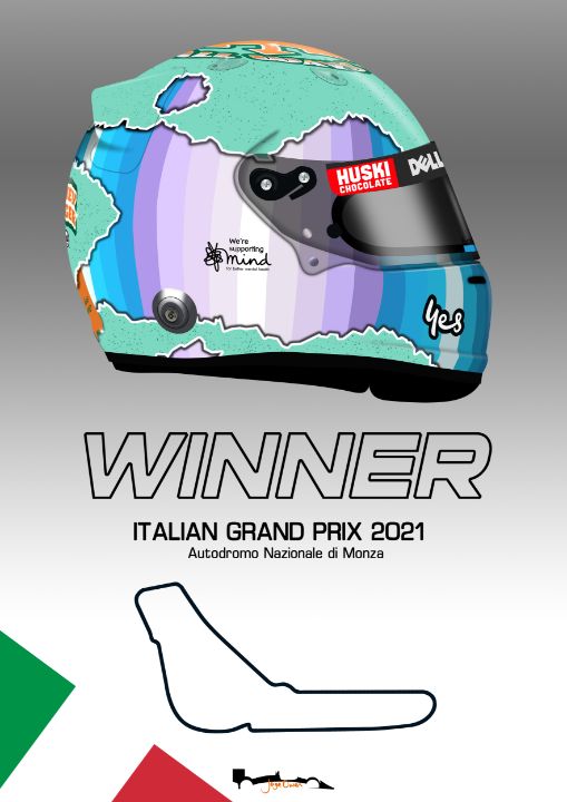 JageOwen's tweet photo. Featured Art of the Day: "Daniel Ricciardo - Winner Monza 2021". Buy it at: https://t.co/GgSf5oMrmY https://t.co/ePqOLZjHmp