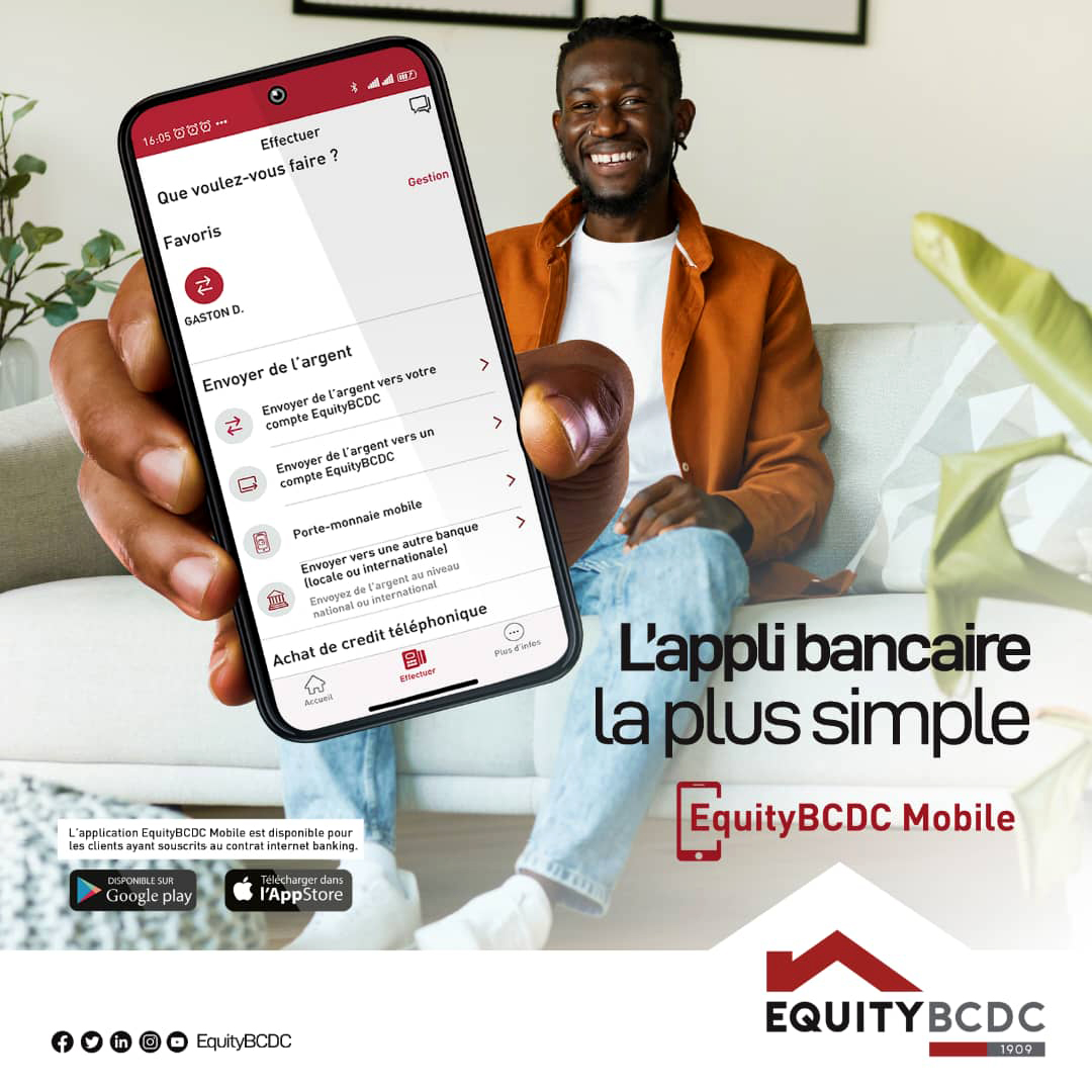 EquityBCDC's tweet photo. EquityBCDC Mobile, l'application bancaire la plus simple !
⚠️ Application disponible pour les clients ayant souscrits au contrat Internet banking.
#EquityBCDC
#EquityBCDCMobile
#Labanquelaplusdigitale https://t.co/ZY79dw6C4E