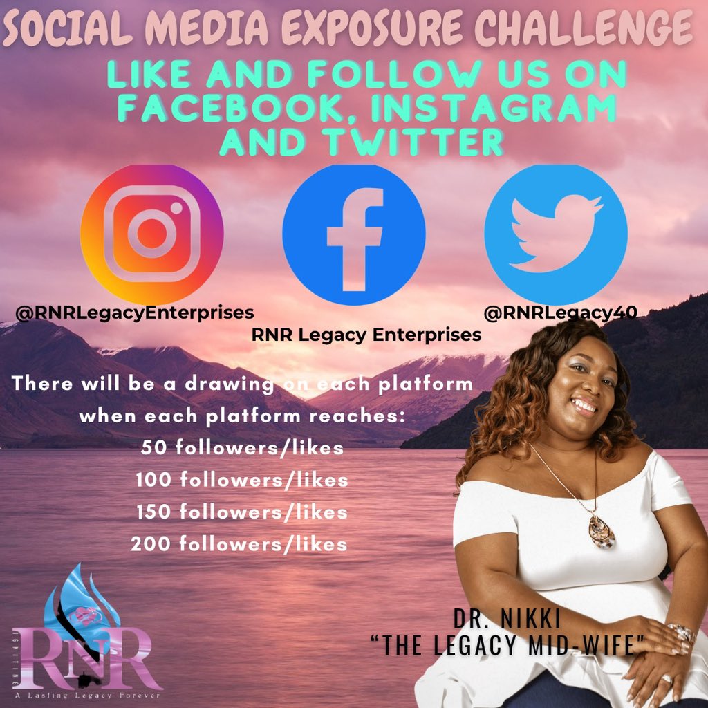 Giveaway Alert!!! Help us increase our Social Media Exposure and you will be entered in for our 4 giveaway levels!! All you have to do is like/follow us on the platform, tag 3 friends and that gets you entered!! #RNRLegacy #TheLegacyMidwife #LetsGrow #Ignite #giveawayalert
