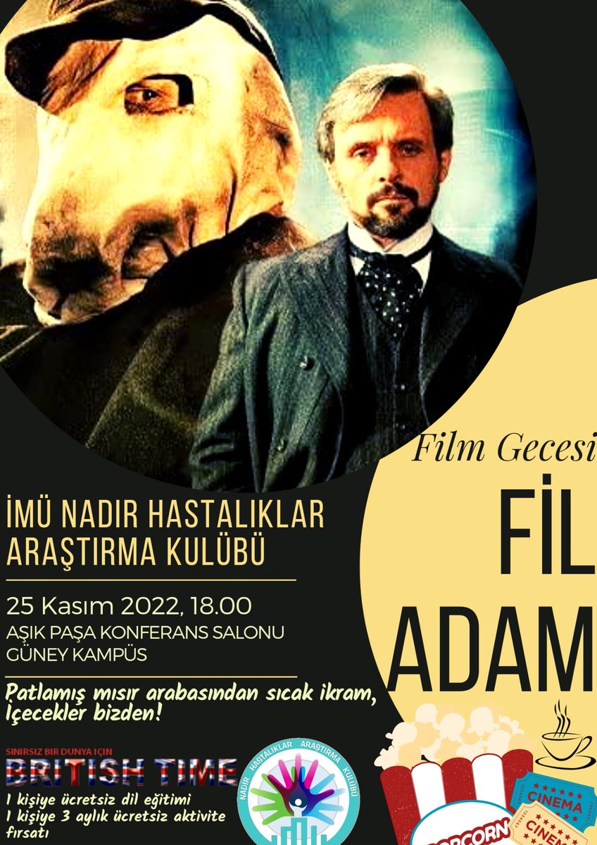 imunadir1's tweet photo. Herkese merhaba 🤗
Nadir hastalıklar kulübü olarak kulübümüzün bu yılki ilk film gecesinde "Fil Adam'ı"izleyeceğiz 
Yaşanmış bir hikâyeden esinlenen filmin 8 dalda oscar adaylığı bulunmaktadır ve 1981 yılında BAFTA En İyi Film Ödülü'nü kazanmıştır
#imünadir #nadirhastalıklar https://t.co/oIHmE3zJro