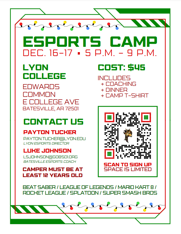 Join us for our 2nd ever esports camp on campus! If you have any questions, don't hesitate to contact us. Hope to see you there!