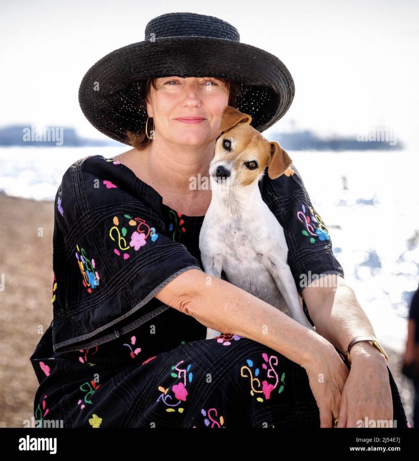 FanAnnaChanc22's tweet photo. I’m not 100% sure who to credit for this but if anyone does know who took this adorable photo of #AnnaChancellor and her sweet little dog please do retweet and/or comment ❤️ https://t.co/784BSa6uEe
