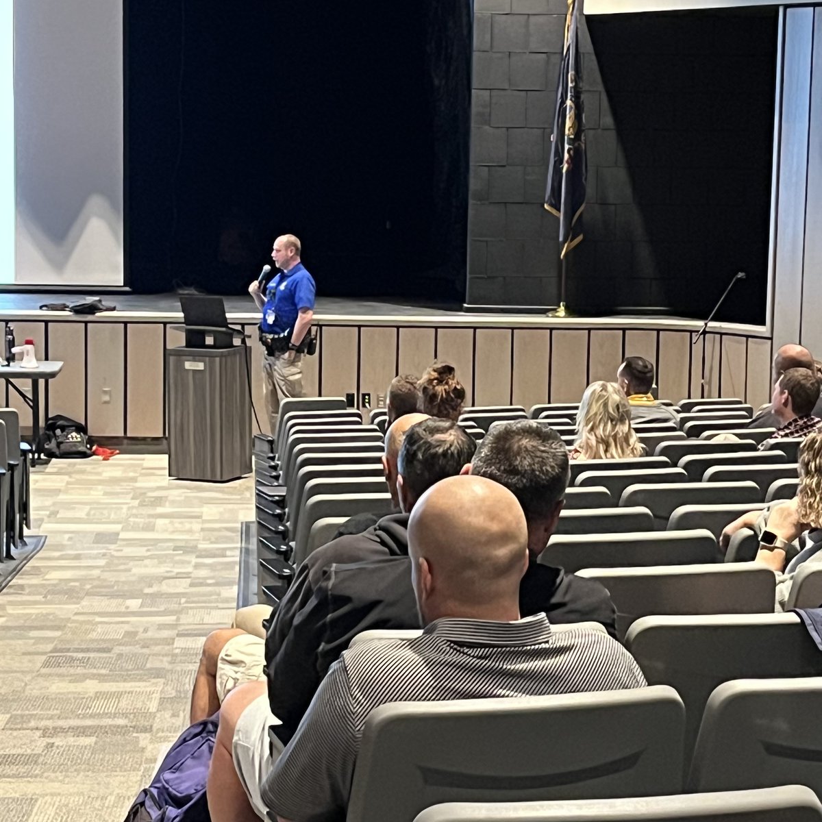 CocalicoSD's tweet photo. Thank you Officer Eric Fisher of @ecocalicoPD for providing important professional development for our staff! #EaglePACT And, it's our first event in the renovated @CocalicoHS auditorium! #almostcomplete https://t.co/1zQLAXG4tQ