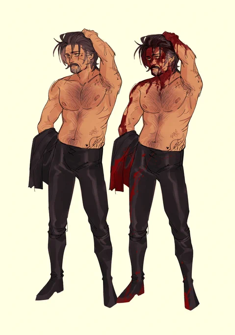 old sketch, izzy post raid... walking around the deck shirtless, distracting #izzyhands 