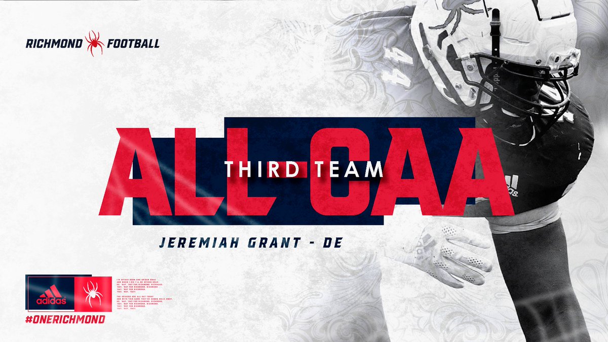 𝙏𝙃𝙄𝙍𝘿 𝙏𝙀𝘼𝙈 𝘼𝙡𝙡-𝘾𝘼𝘼🕷️🏈 Jeremiah Grant – R-Sr. – Defensive End – South Orange, N.J. #OneRichmond | @JeremiahGrant4 | @CAAFootball