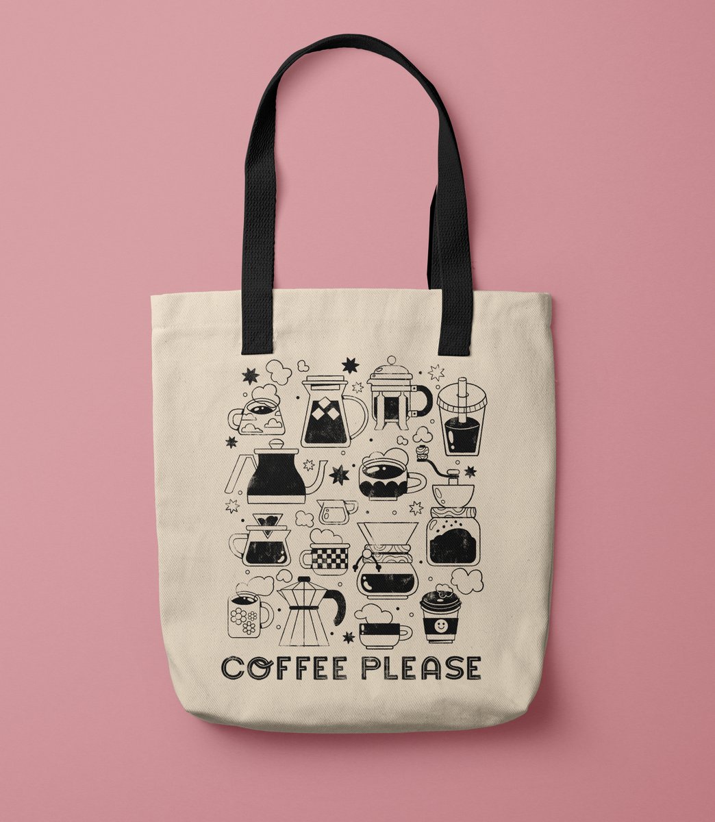 Robin_Sheldon's tweet photo. ☕️Coffee Please! ✨

Another tote mock up! I am hoping to screen print some this week. Going to take an online course as a refresher because it’s been a decade since I’ve done it. 😅 I will keep you posted!
#illustration #coffee https://t.co/T0AkJIiIaM