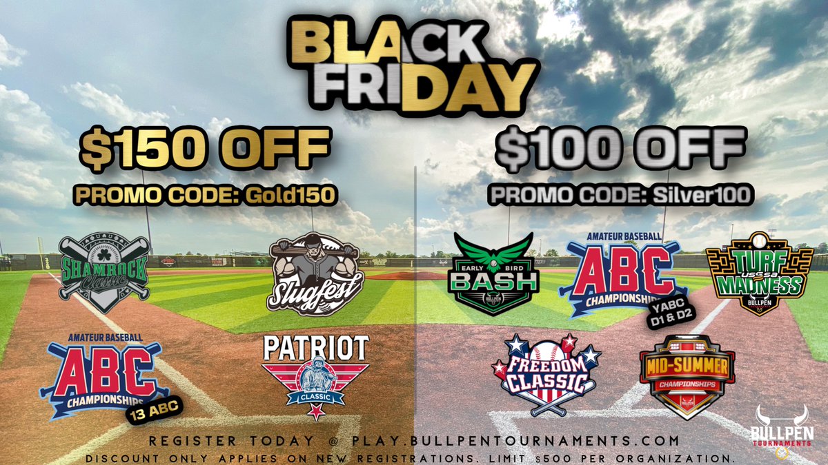 PBTIndy's tweet photo. 🚨BLACK FRIDAY IS HERE🚨

But don't wait! Offer is only valid until 11:59pm tomorrow (11/25). 

Register today at https://t.co/F9zyQ06RDy

*Offers only apply to new registrations. Limit of $500 per organization.* #BullpenBlackFriday https://t.co/9xlJqeoYob