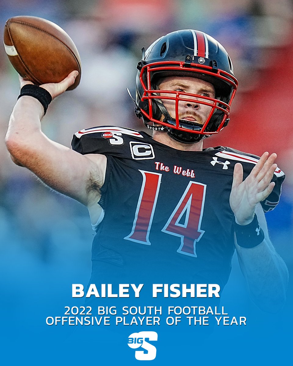 #BigSouthFB🏈 𝓐𝔀𝓪𝓻𝓭𝓼 He had two 400-yd offensive games, tied a Big South single-game record w/ 6 TDs against Bryant, & directed an offense that averaged 40.8 points and 520.0 yards per game. @GWUFootball's Bailey Fisher is the Offensive Player of the Year!