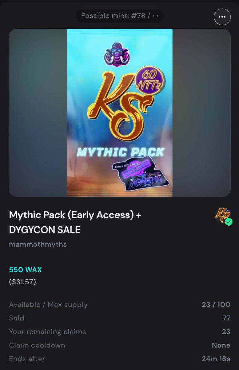 THE #WAXFAM IS AT IT AGAIN!!
Our special @DYGYCON sale has gone down very well...

<a href="/KamaStikra/">KamaStikra</a> top three on Nefty Blocks!
77 of the 100 discounted MYTHIC Packs Sold 💜
And no wonder why when they're rammed with Agartha Value!

25 minutes left before the sale ends, go go go!