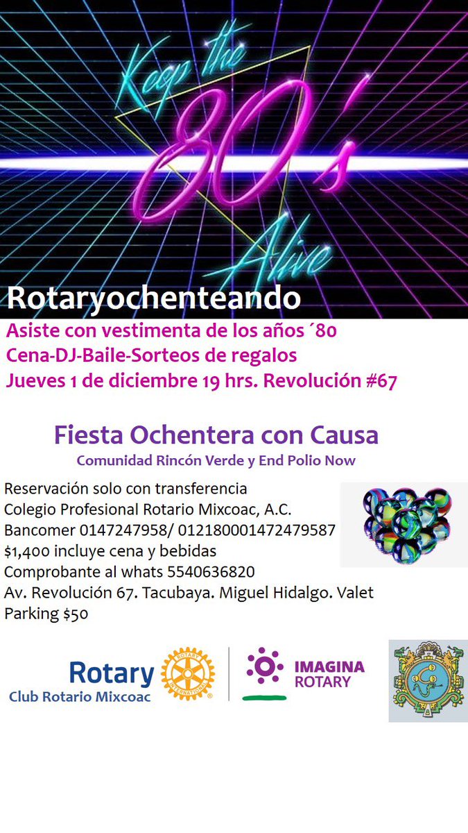 Que recuerdas con más cariño de los ‘80?  Te esperamos !!! Rotaryochenteando con causa