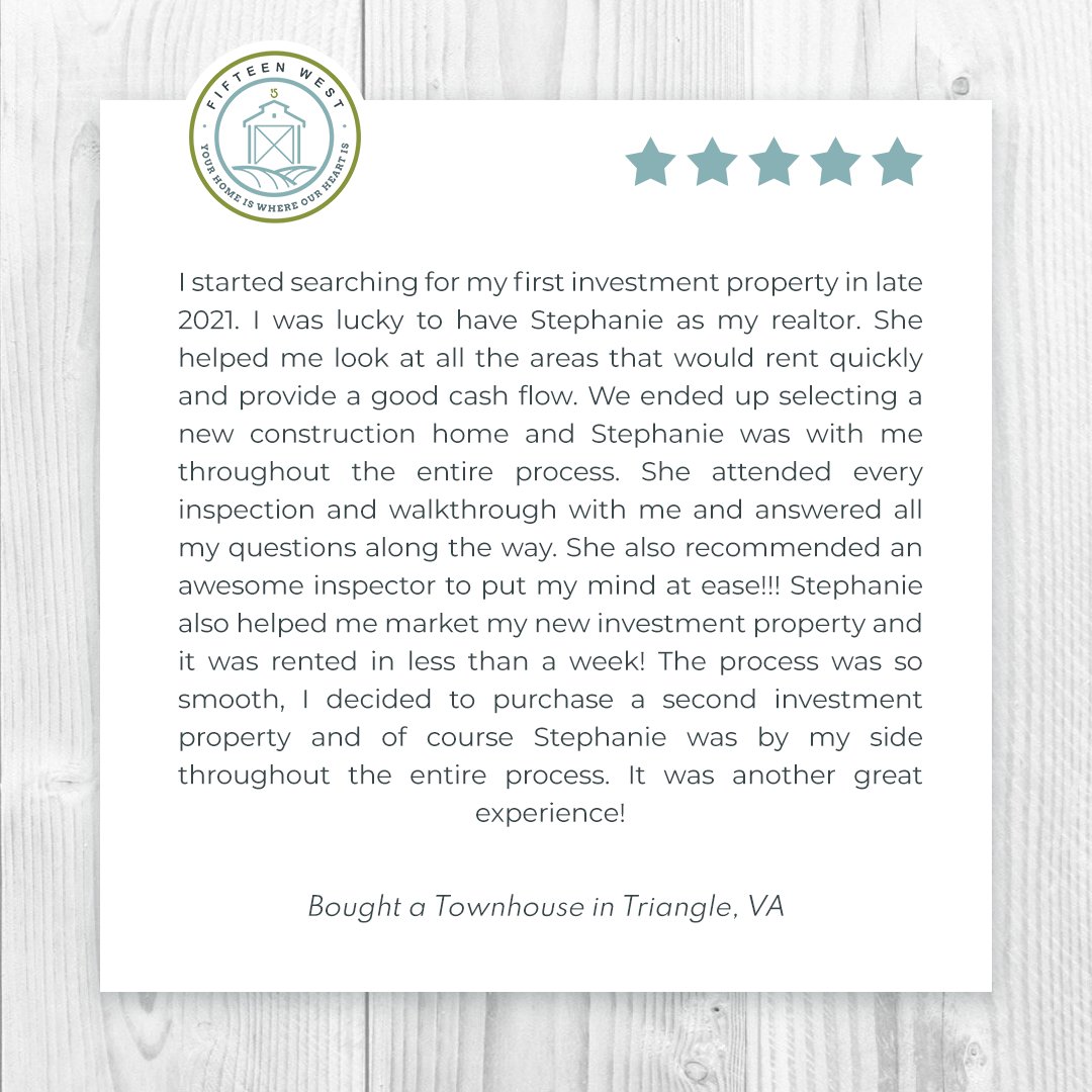 Thank you for trusting Stephanie and the 15 West Homes team!

#clientsreview #clientreviewsgrateful #happyclientreview #clientreviewies #amazingfeedback #lovemyclients #realtor #15westhomes #loudoun #loudouncounty #leesburgva #homeiswhereourheartis #localrealtor #realestate