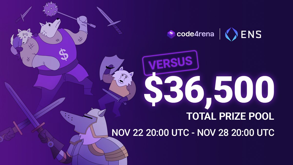 code4rena's tweet image. $36,500 up for grabs sponsored by @ensdomains for their new Versus competitive audit. 

For 5 days, top Wardens will compete to secure an upgrade to the decentralized naming protocol.

Learn more:
code4rena.com/contests/2022-…