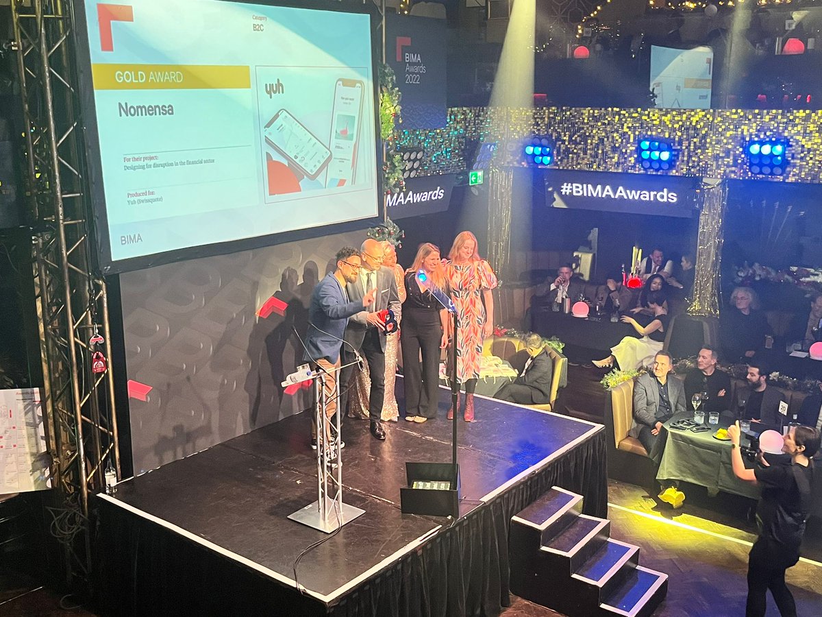 And now it's time for the B2C category! Give it up for <a href="/we_are_Nomensa/">Nomensa</a> for winning Gold on their project, 'Designing for disruption in the financial sector, for <a href="/yuh_app/">Yuh</a> and congrats to @digitas_uk getting silver for EE and bronze for NIVEA Men Strength in numbers!
#BIMAAwards