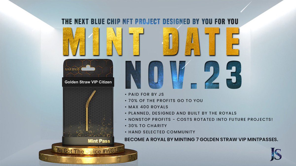 🚨 MINT SCHEDULE 🚨

Our mint schedule is officially out in our discord!

🔗discord.gg/juicespaces 

Please ensure to read the dates &amp; times of each phase carefully.🚀

Spread the word🗣

#SPECIALNFTCOMMUNITY #ROYALS #VIP #MINTPASS #NFT #NFTS