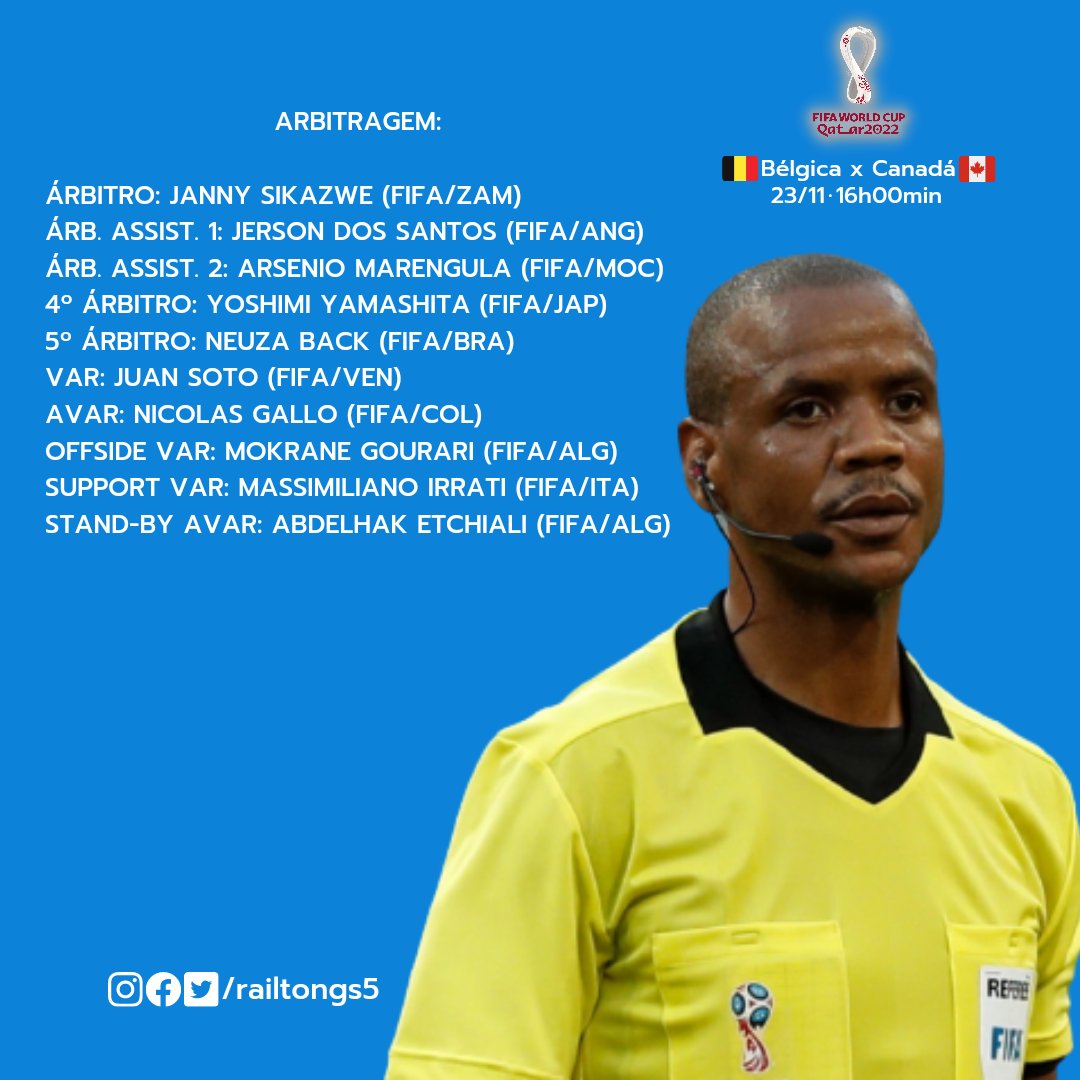 railtongs5's tweet photo. Arbitragem para os jogos desta quarta-feira (23).
Estaremos ligados nesses grandes jogos?
#copadomundo #worldcup #qatar2022 #arbitragem #arbitro #arbitroassistente #var #avar #futebolmundial https://t.co/QIA1t14ylg