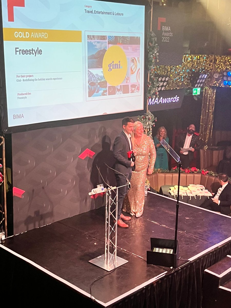 And now the Travel, Entertainment &amp; Leisure category, Congratulations to <a href="/freestyleint/">Freestyle</a> winning Gold for 'Gini - Redefining the holiday search experience' &amp; <a href="/the_5gs/">The5Gs</a> for winning Silver for'Vodafone 5G Piano - Play Awards 2021' #BIMAAwards