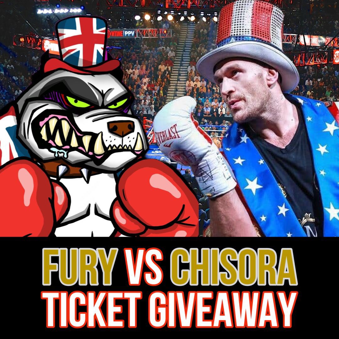 BIG DOG FIGHT CLUB (@bigdogfightclub) on Twitter photo Fury v Chisora Ticket Giveaway‼️
We have 2 tickets to the <a href="/Tyson_Fury/">TYSON FURY</a> vs <a href="/DerekWarChisora/">Derek Chisora 🥊</a> fight on Dec 3rd🔥
To enter ⤵️
1️⃣ Follow <a href="/Bigdogfightclub/">BIG DOG FIGHT CLUB</a>
2️⃣ Like this tweet
3️⃣ Tag at least 3 friends
Good luck‼️
#TysonFury #FuryChisora3 #Giveaway #Competition #FuryChisora Fury v Chisora Ticket Giveaway‼️
We have 2 tickets to the <a href="/Tyson_Fury/">TYSON FURY</a> vs <a href="/DerekWarChisora/">Derek Chisora 🥊</a> fight on Dec 3rd🔥
To enter ⤵️
1️⃣ Follow <a href="/Bigdogfightclub/">BIG DOG FIGHT CLUB</a>
2️⃣ Like this tweet
3️⃣ Tag at least 3 friends
Good luck‼️
#TysonFury #FuryChisora3 #Giveaway #Competition #FuryChisora