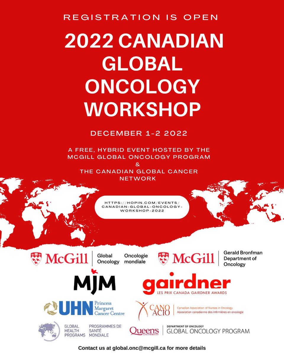 🔔Reminder: 9 days left until the 2022 Canadian Global Oncology Workshop, hosted by <a href="/McgillOncology/">Mcgill Medical Oncology Residents</a>  &amp; the Canadian Global Cancer Network! Registration details: hopin.com/events/canadia…
#mcgillcgow2022