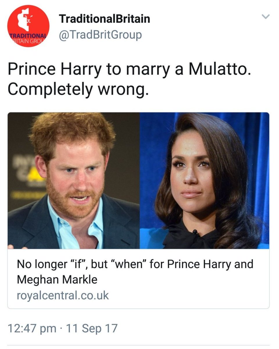 lee_beaux's tweet photo. @LilySimpson1312 Definitely marrying a black woman who bore you kids that are in the line of succession, we cannot have that!
What is the Monarchy if not the pinnacle of white supremacy? We've got to keep the "others" out! #BritainIsNotRacist you're just race baiting https://t.co/wMjcXIJ79t