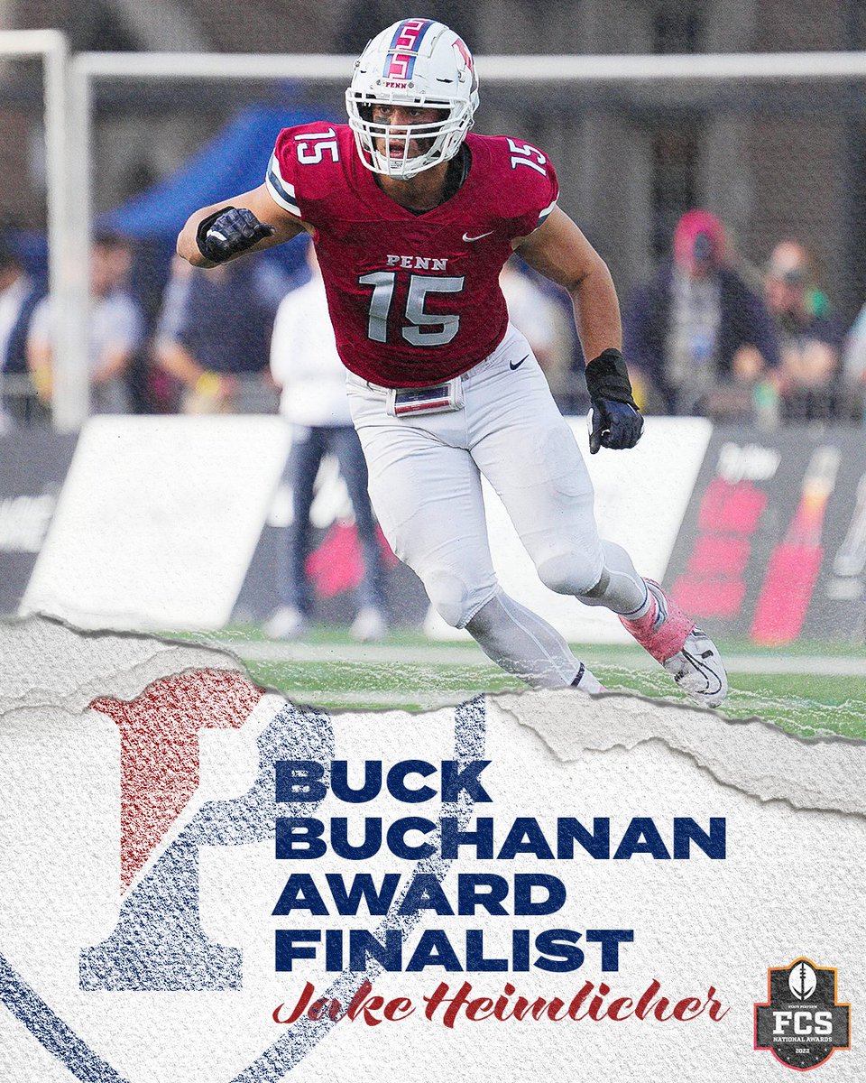 PennFB's tweet photo. Jake Heimlicher is a finalist for FCS National Defensive Player of the Year! 👀🙌

The senior tallied nine sacks to lead the Ivy League and is the league's only defender up for the award! 

📰 https://t.co/eD3Hy6jO60 https://t.co/zLMDtaUeXi