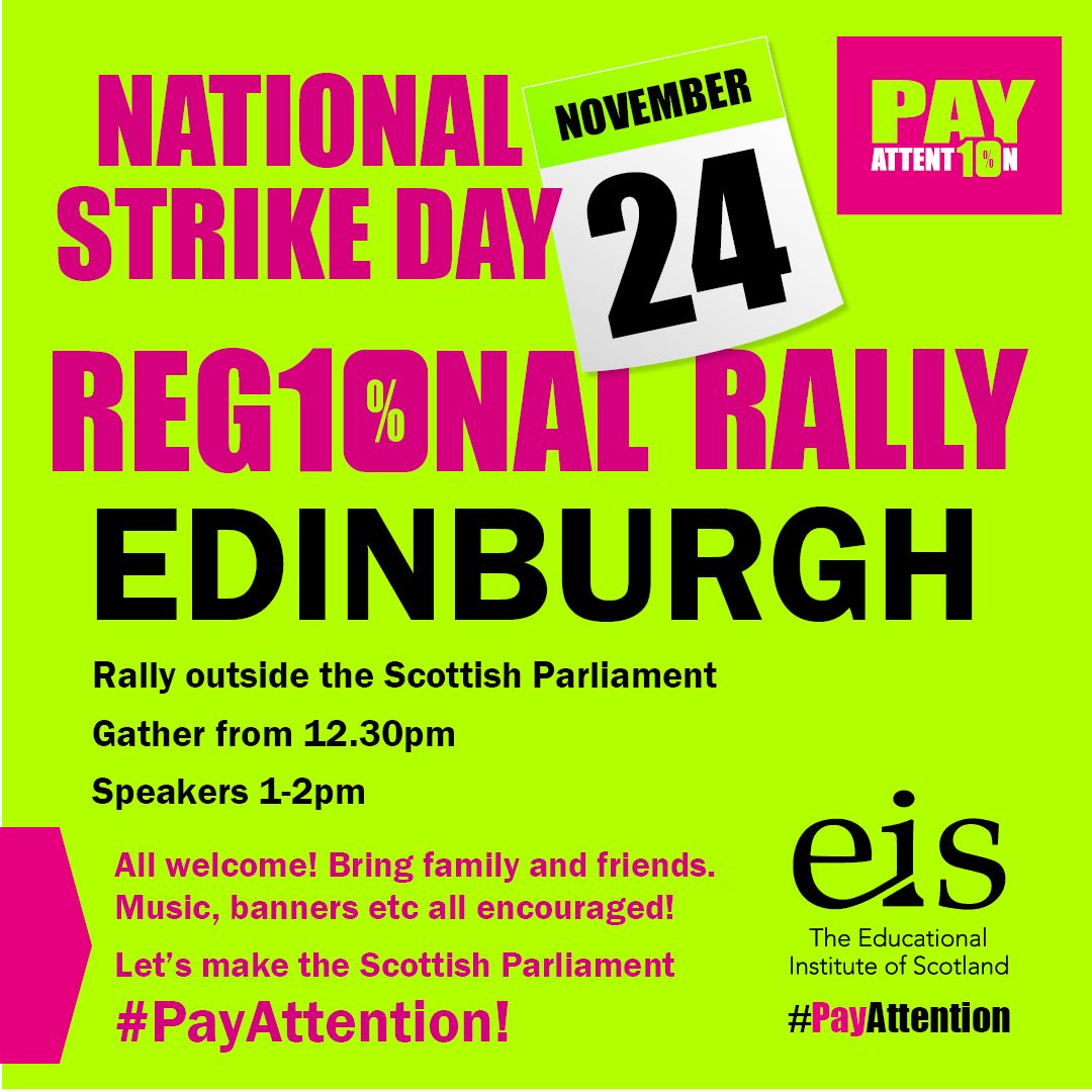 After the insult of an offer from <a href="/scotgov/">Scottish Government</a> and <a href="/COSLA/">COSLA</a> - an offer worth the same 5% to the vast majority of teachers - it's more important than ever that all members, and all supporters, come along to one of our rallies. Let's make them #PayAttention!