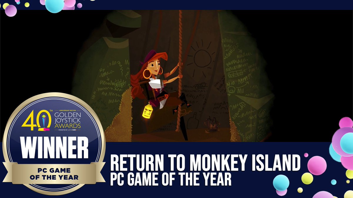 Congratulations to @terribletoybox on winning PC Game of the Year with Return to Monkey Island! #GoldenJoystickAwards #MonkeyIsland