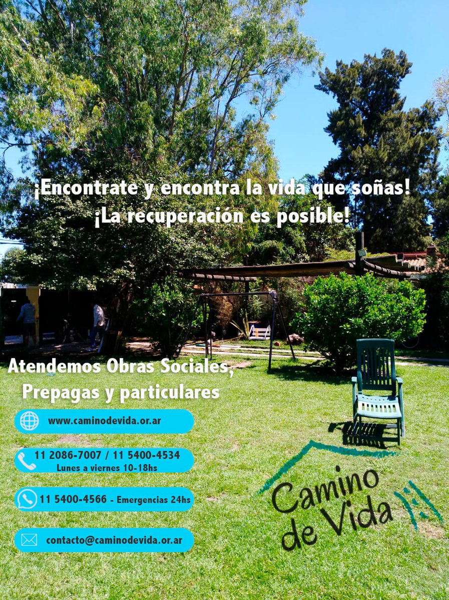 caminodevida_ar's tweet photo. https://t.co/u2WXsjiMQ9
☎ 112086-7007 / 11 5400-4534
----Lunes a viernes 10-18hs-
📞11 5400-4566 - Emergencias 24hs
✉ contacto@caminodevida.org.ar

#adicciones #adiccion #adicción
#rehabilitación #rehabilitacion
#drogas #droga
#alcohol
#salud https://t.co/VyyTEo92WI