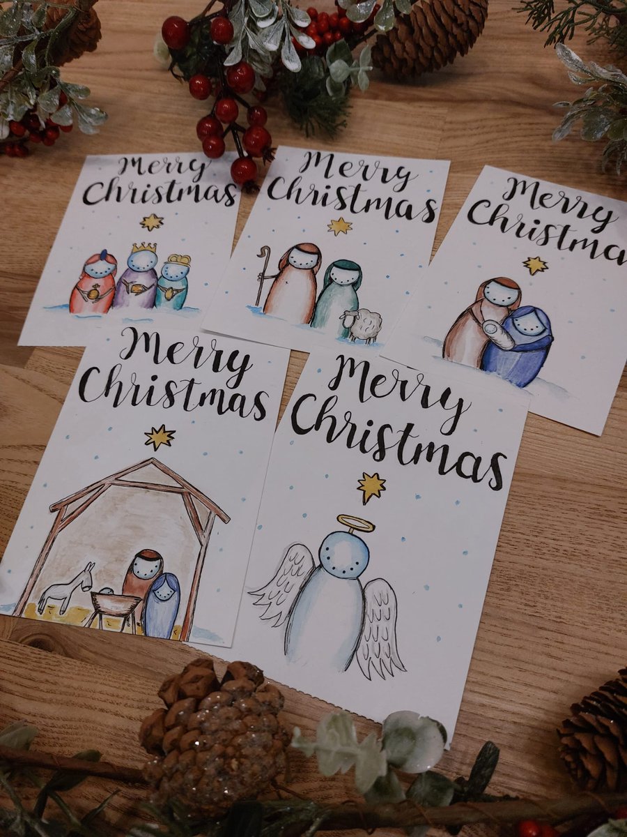 Every year I sell hand-designed Christmas cards to raise money for @TheChristie , this year's theme is 'Snowmen at the Nativity' ⛄️ £5 for a pack of 5 plus envelopes, all proceeds donated straight to The Christie 💙 please DM me to order 😁